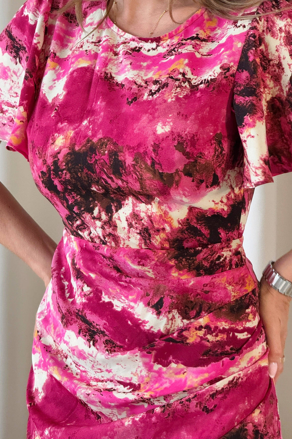 Lucia Wrap Skirt Pink Marble Print Midi Dress: Pink