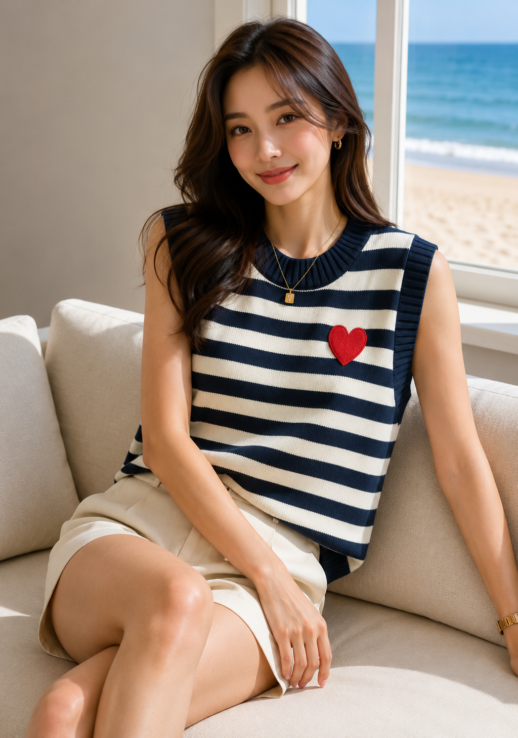 Heart knitted vest navy