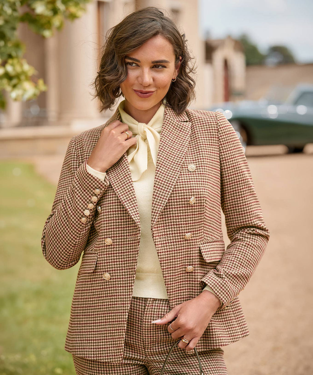 Lola Checked Cigarette Trouser: Multi / 74% Polyester, 20% Acrylic, 4% Wool, 2% Polyamide / 16
