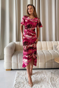 Lucia Wrap Skirt Pink Marble Print Midi Dress: Pink