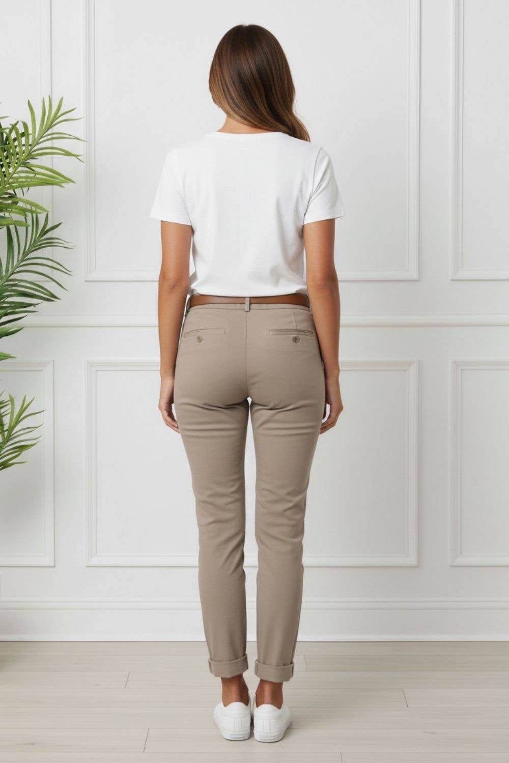 Removable Belt Slim Cropped Trousers
: BEIGE / 14