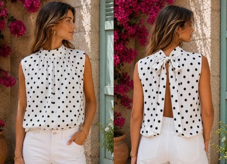 Black / white polka dot top