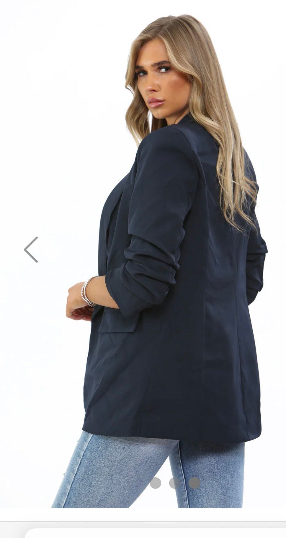 Navy ruched sleeve blazer