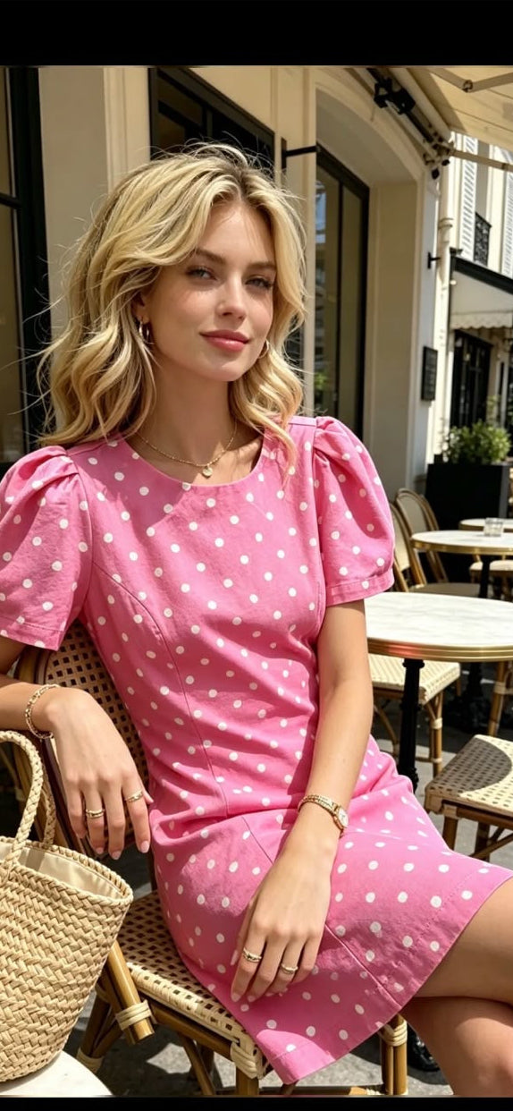 Pink white polka dot dress