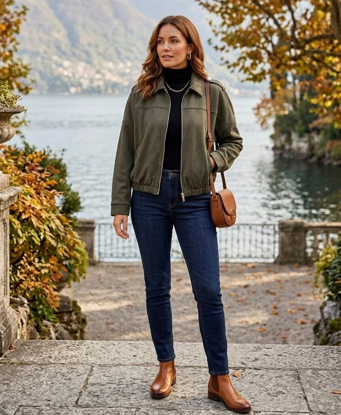 SUEDE SHOULDER BUTTON ZIP-UP JACKET
