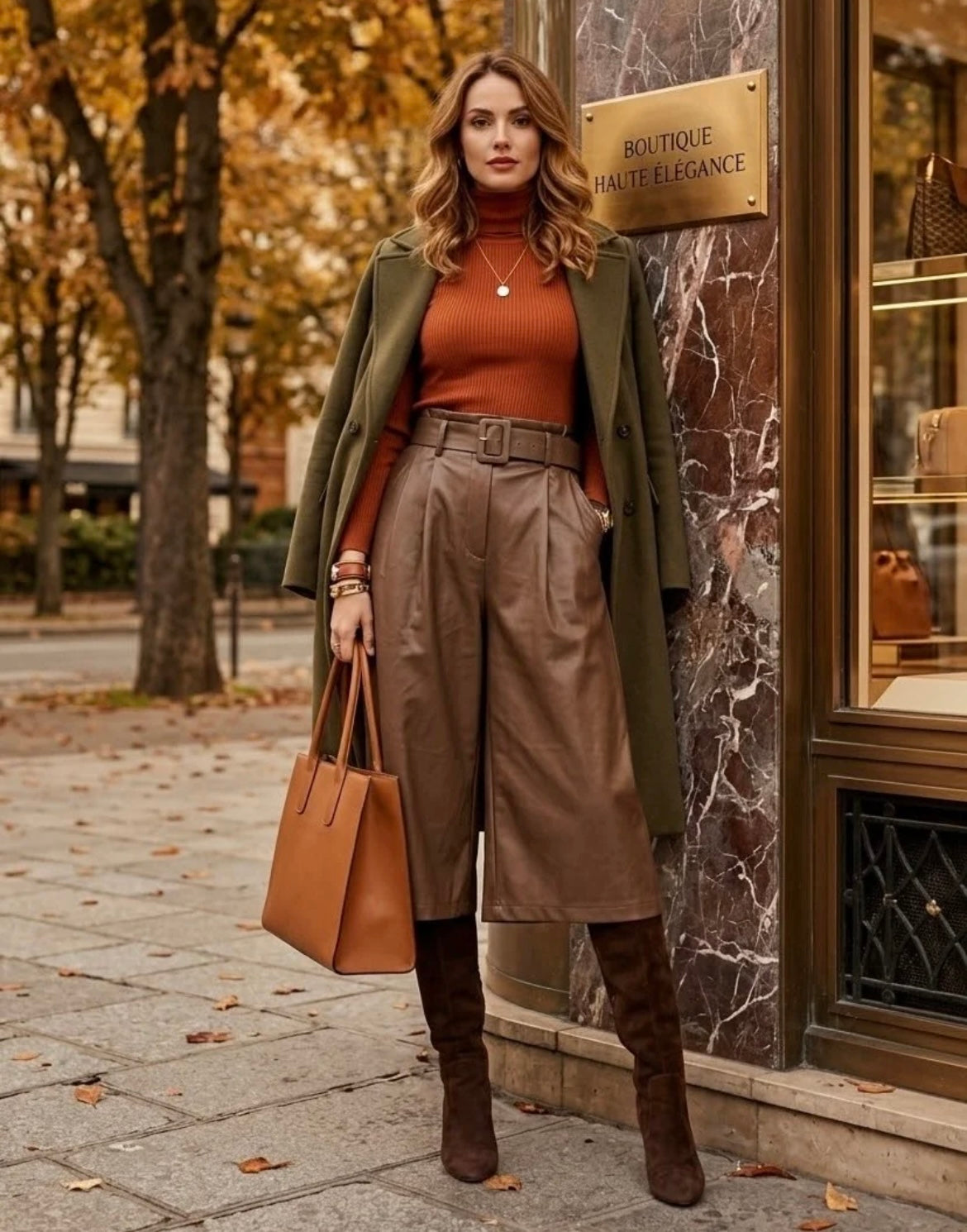 FAUX-LEATHER BELTED CULOTTES-taupe