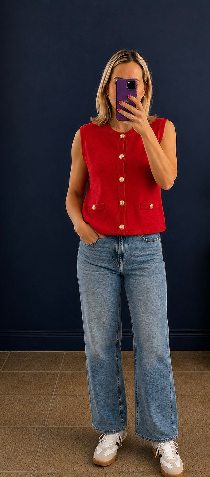 Red knit waistcoat