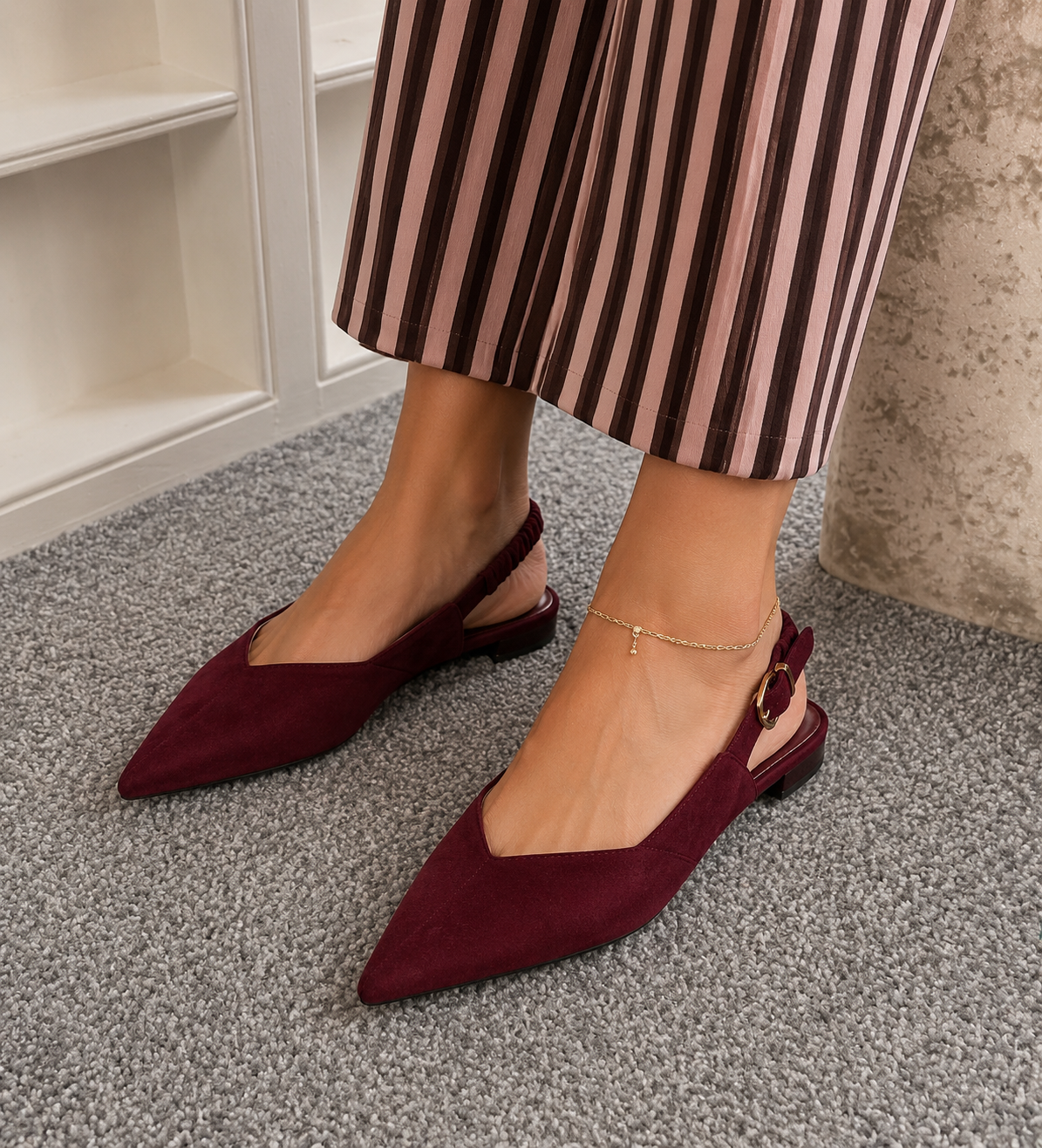 Wine flat slingbacks