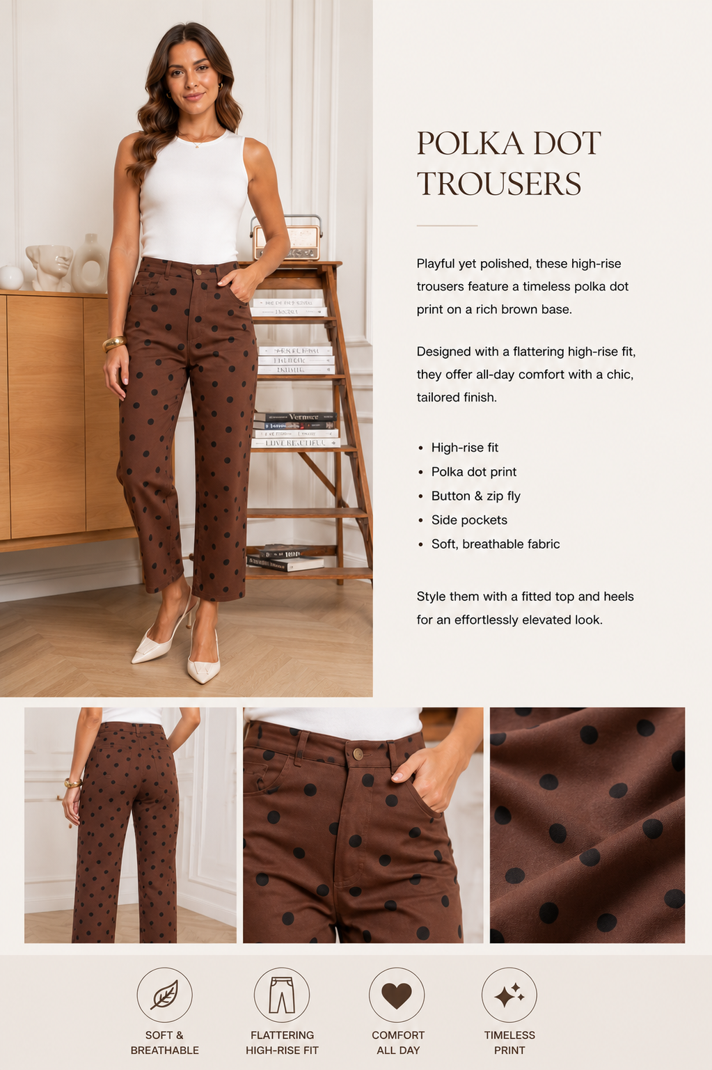 Brown polka dot jeans
