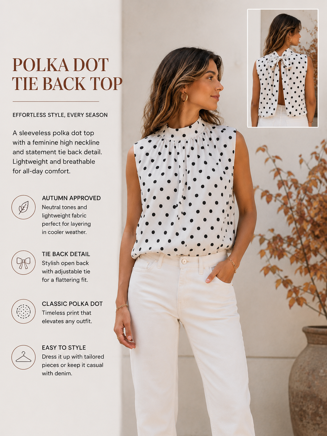 Black / white polka dot top