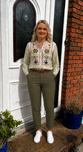 FLORAL EMBROIDERED STRIPPED SHIRT khaki