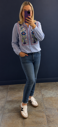 FLORAL EMBROIDERED STRIPPED SHIRT