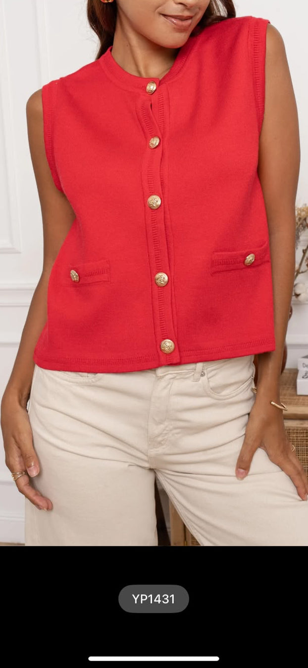 Red knit waistcoat