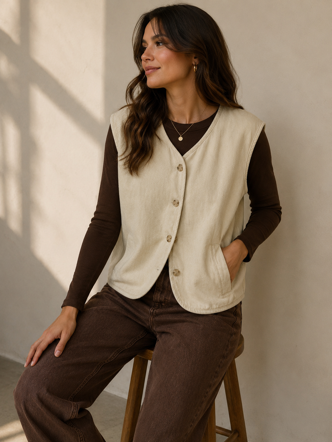 Soft denim waistcoat beige