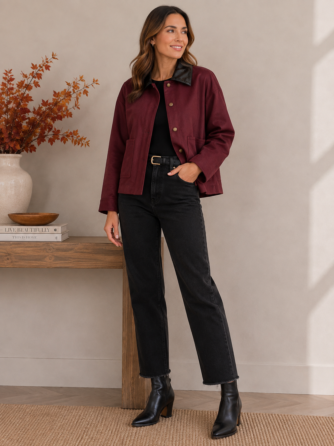 Faux suede jacket Bordeaux