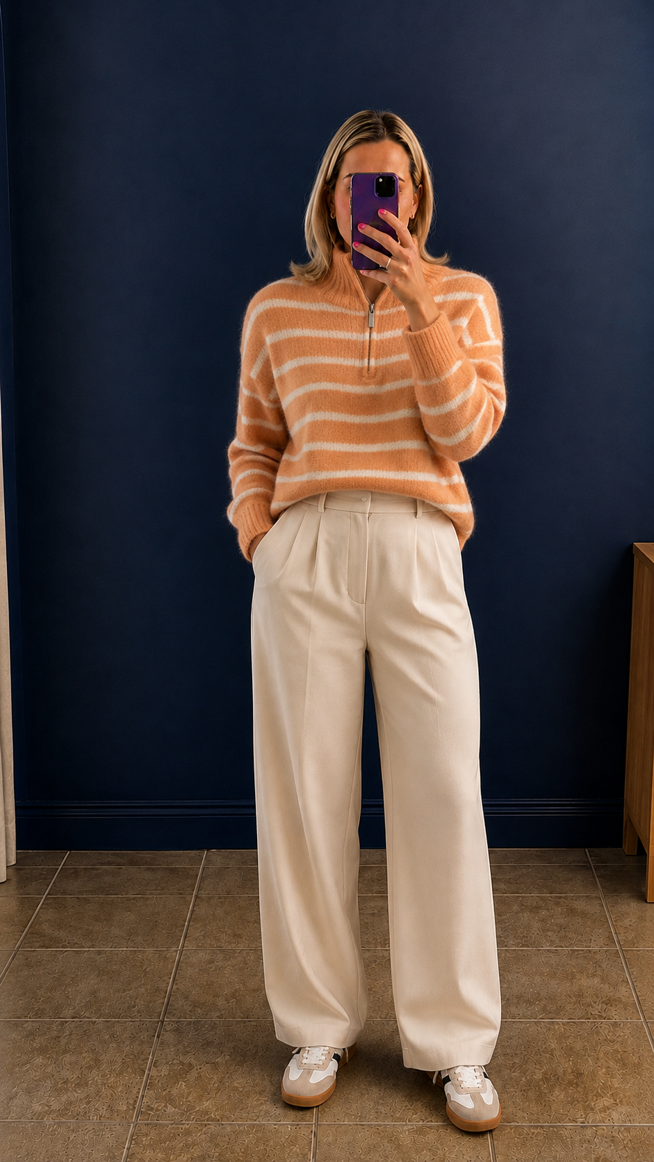Kilky 1/4 zip coral stripe