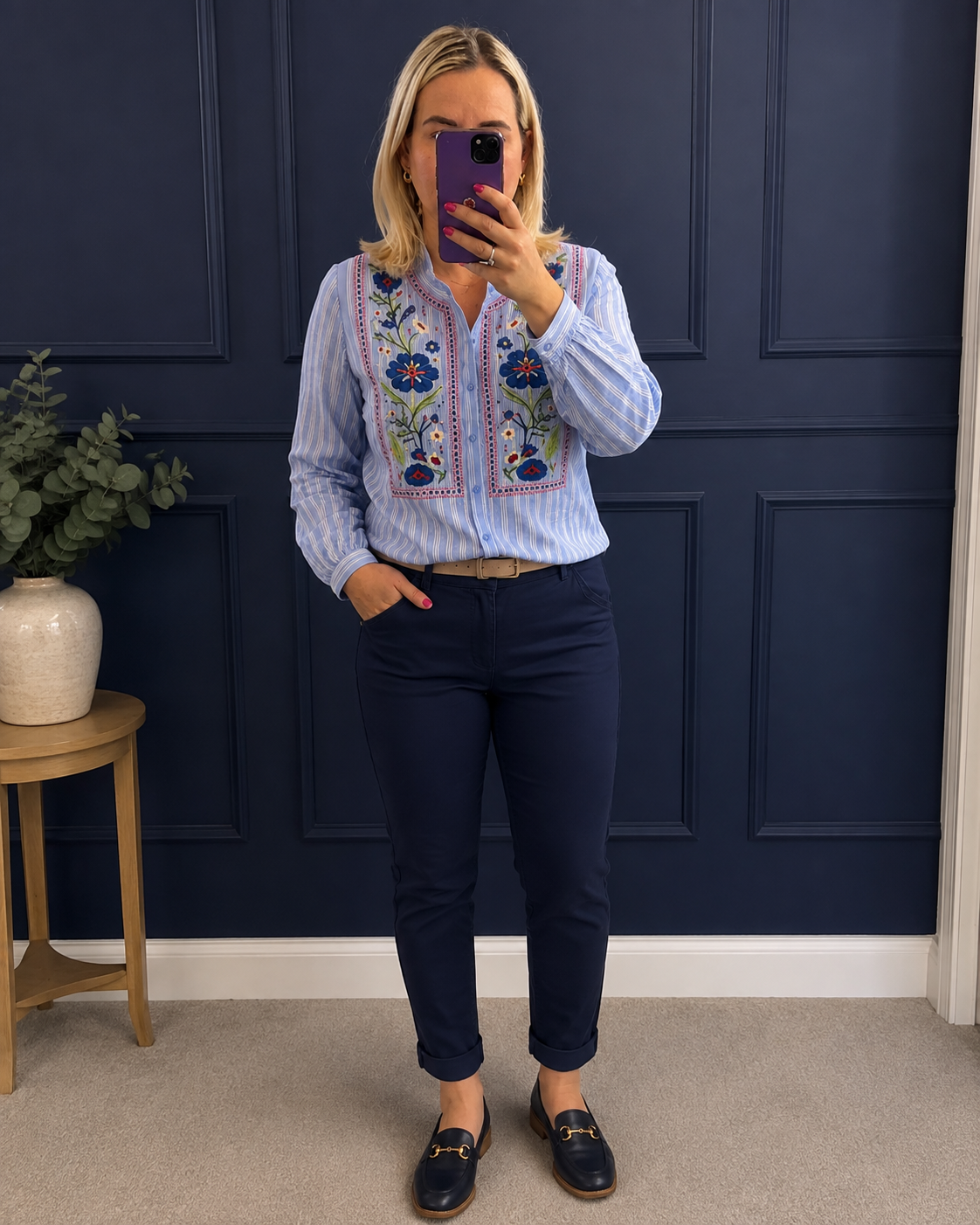 FLORAL EMBROIDERED STRIPPED SHIRT