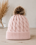 Marshmallow Pink Cable Knit Pom-Pom Hat