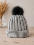 Grey Pom Pom Hat