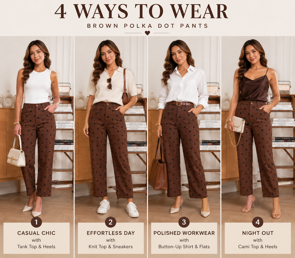 Brown polka dot jeans