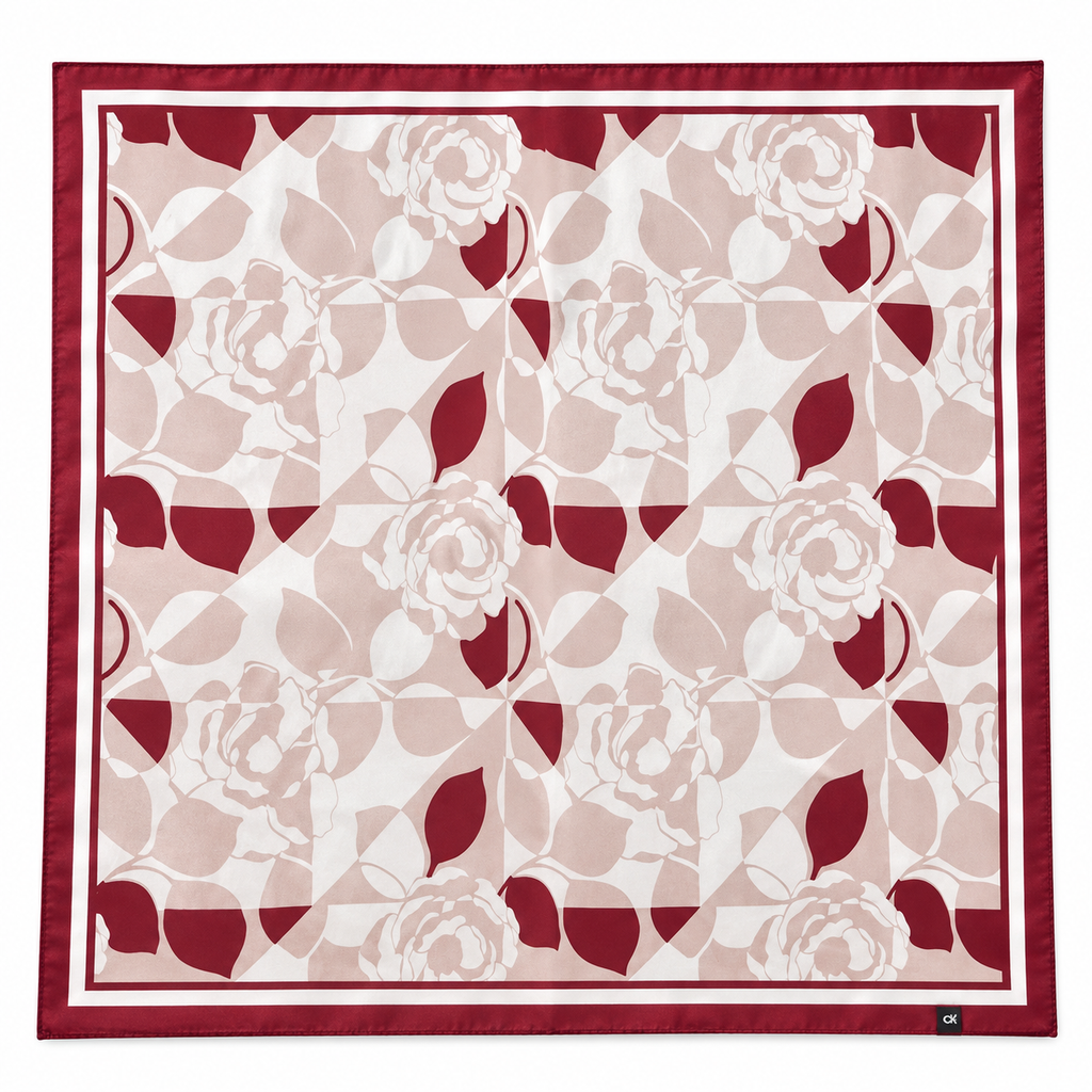Floral Satin Neck Scarf – Burgundy & Blush