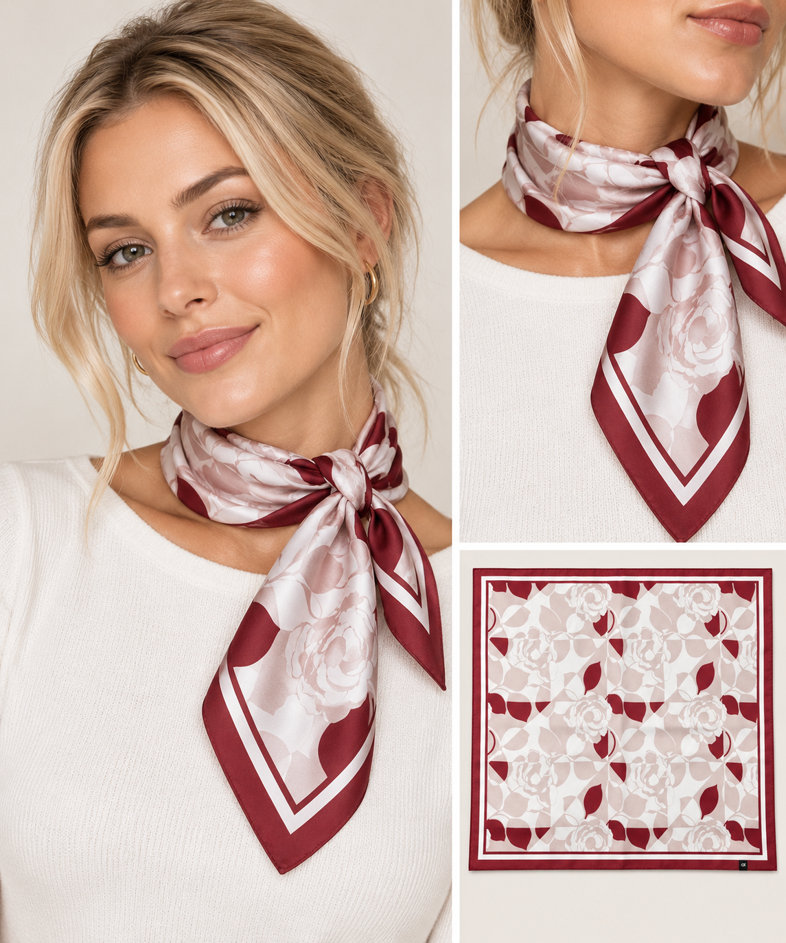 Floral Satin Neck Scarf – Burgundy & Blush