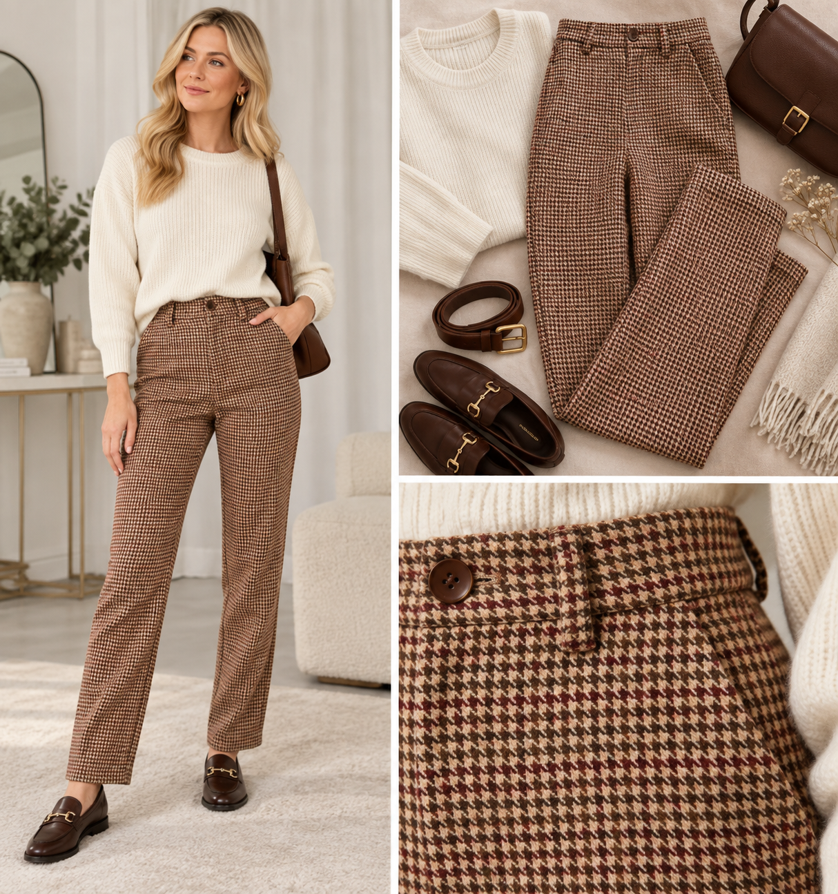 Lola Checked Cigarette Trouser: Multi / 74% Polyester, 20% Acrylic, 4% Wool, 2% Polyamide / 16