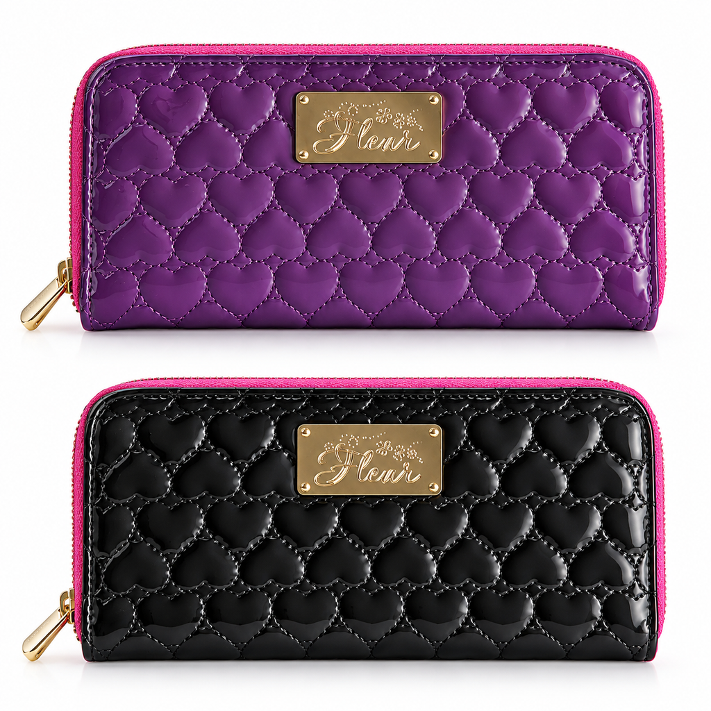 Fleur Heart Quilted Zip-Around Purse