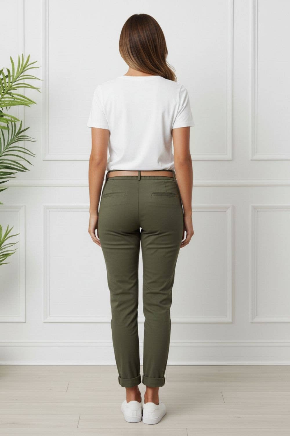 Removable Belt Slim Cropped Trousers
: KHAKI / 10