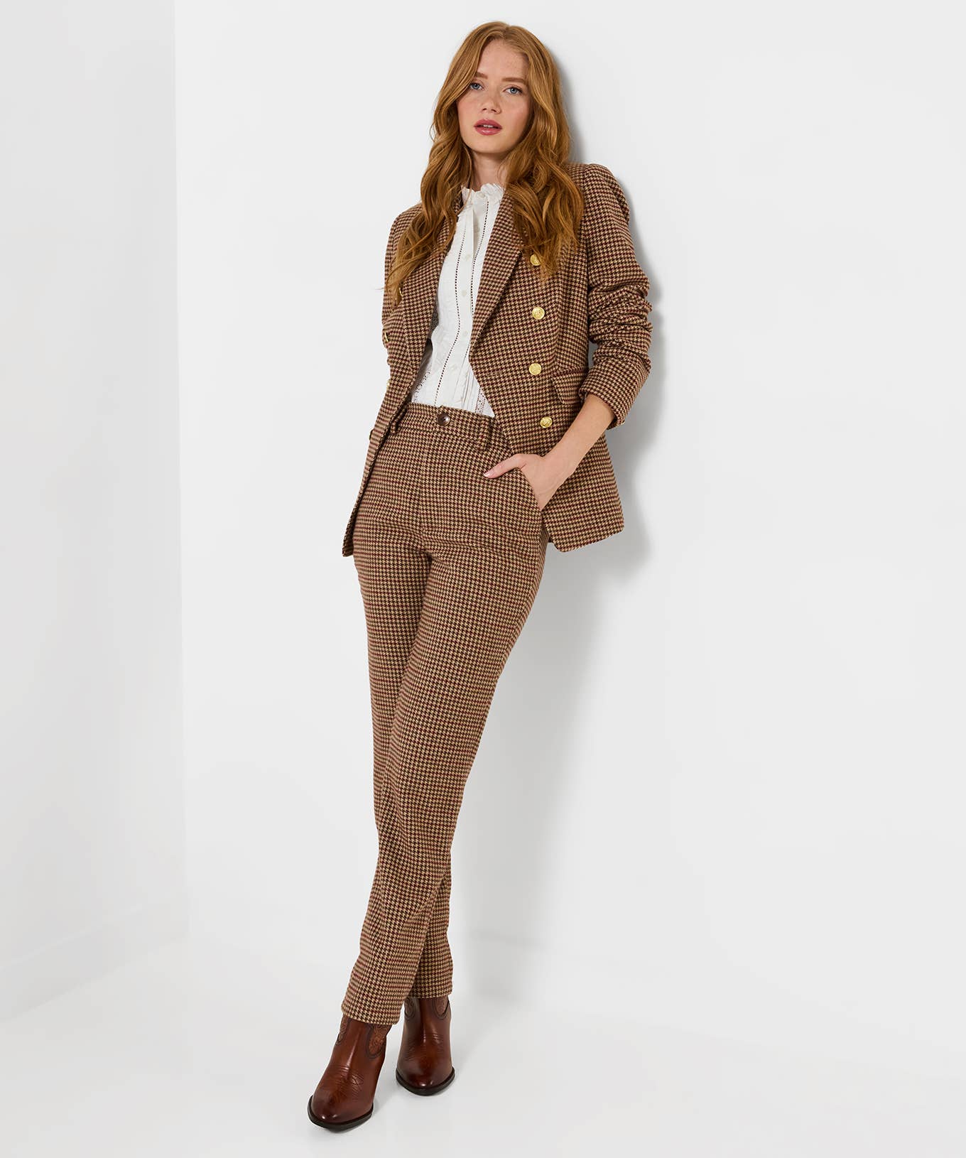 Lola Checked Cigarette Trouser: Multi / 74% Polyester, 20% Acrylic, 4% Wool, 2% Polyamide / 16